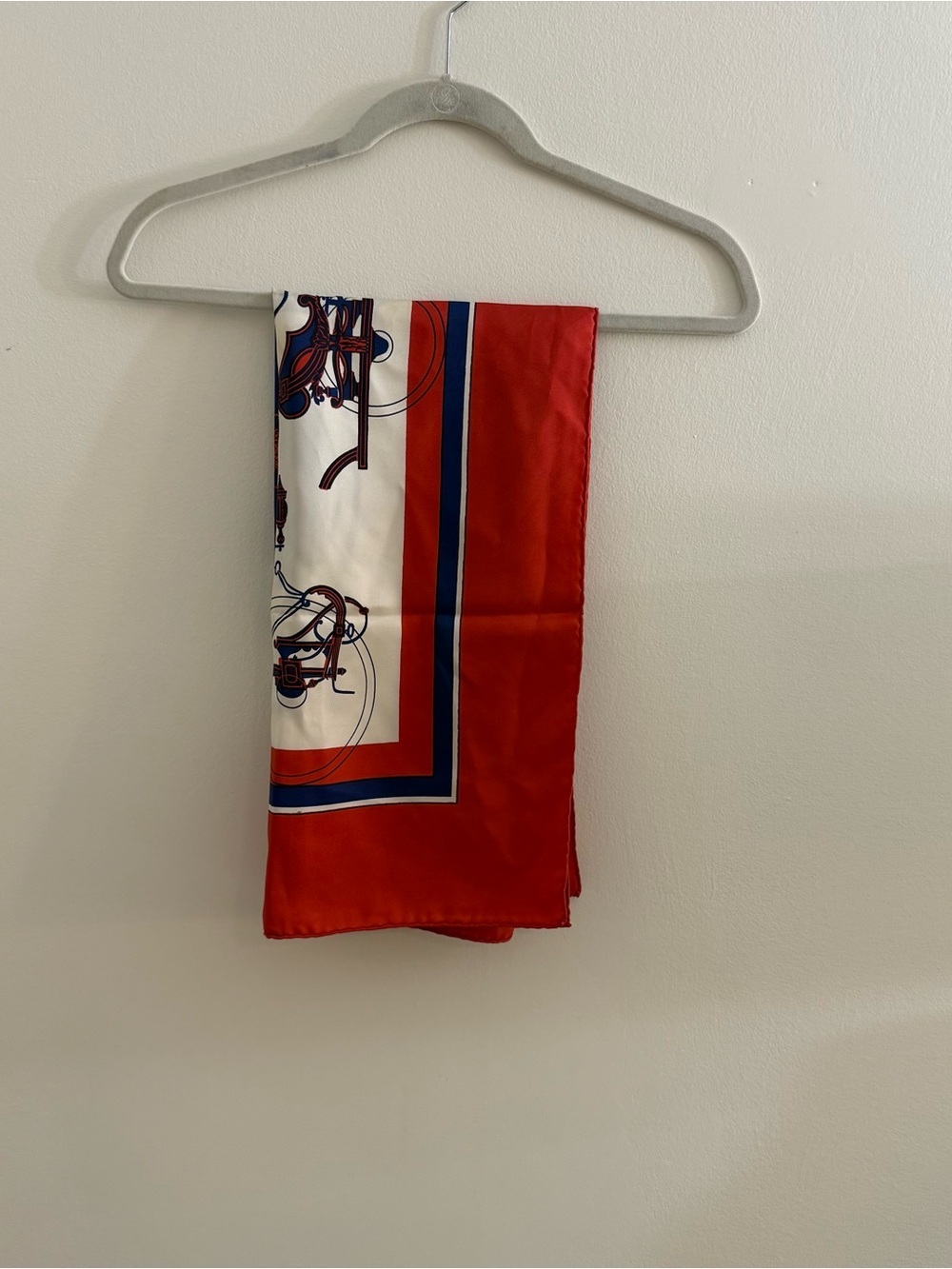 Hermes Red White and Navy Silk Scarf